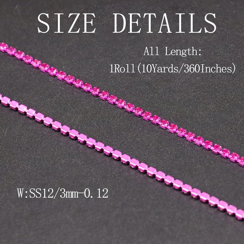 Rytenz 10 Yards Crystal Rhinestone Trim Close Chain SS12/3.0mm, for Sewing Crafts Ideal Wedding Party DIY Decoration Diamond Claw Cup Chain Roll (Style-24), DC-10Y-DYML - Image 2